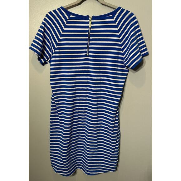 Michael Kors T-shirt Royal Blue & White Striped Gold Logo & Back Zip Size Small - Picture 2 of 7
